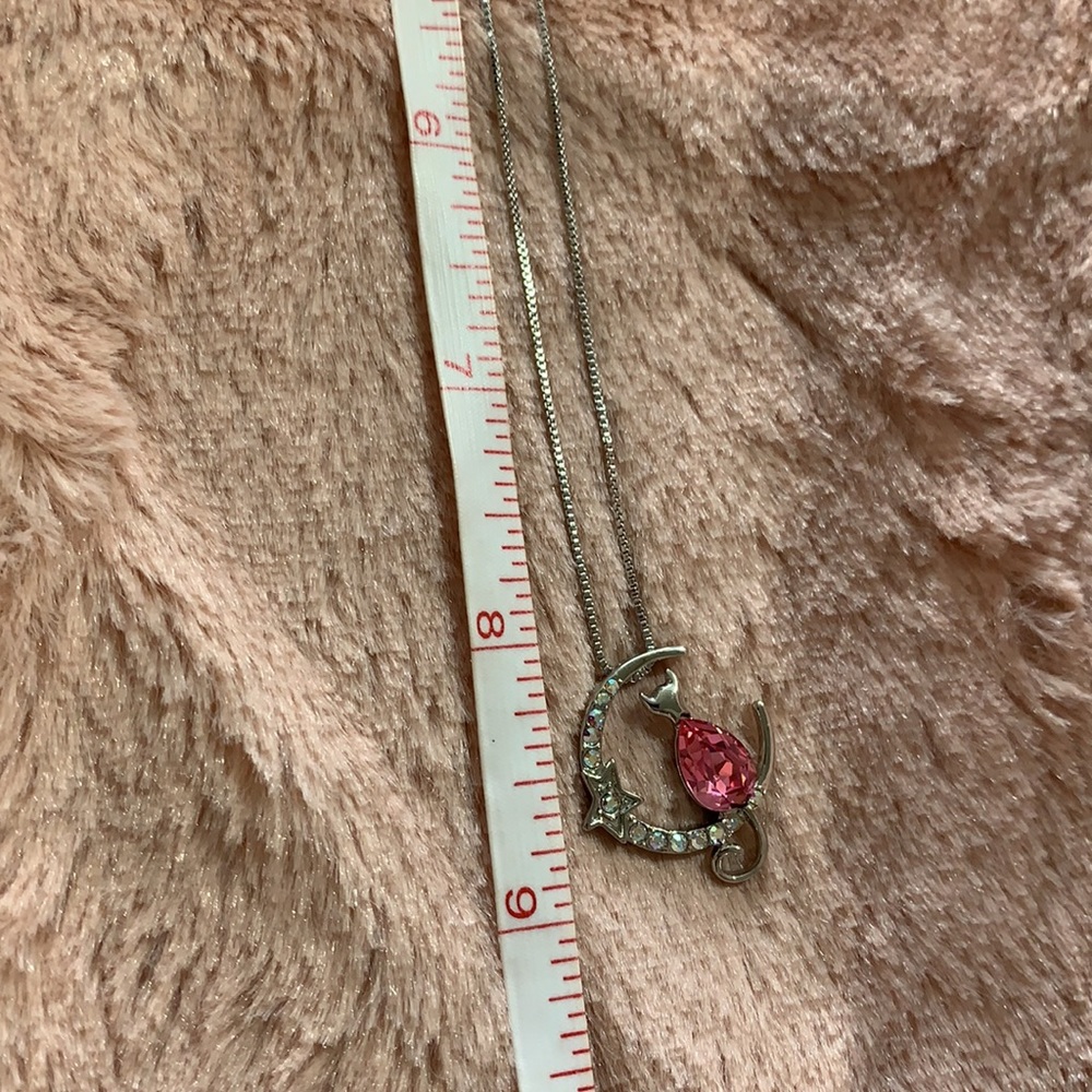 Cat on a Crescent Moon Pendant Necklace - Picture 11 of 11